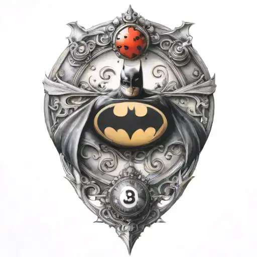 batman symbol and a ladybug perched atop tattoo design idea
