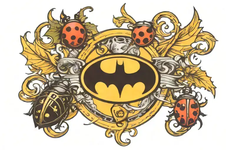 batman logo and a ladybug perched tattoo design idea
