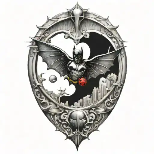batman symbol with a ladybug flying towards tattoo design idea