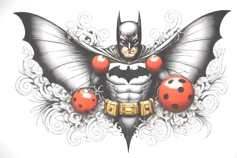 batman symbol with one  ladybug perched atop tattoo design idea