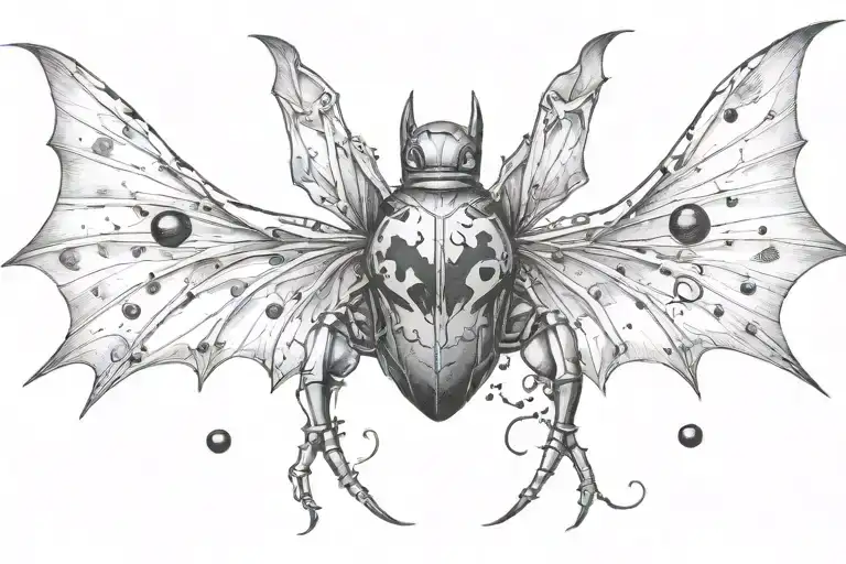 batman symbol with a ladybug resting arms and head tattoo design idea
