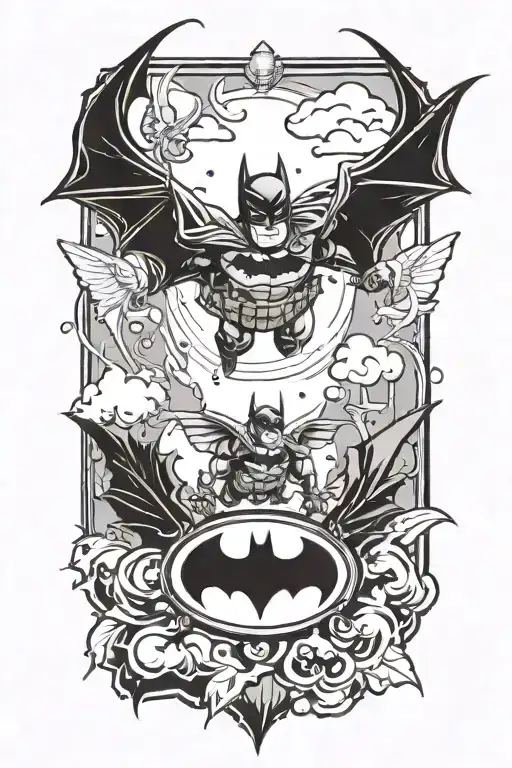 batman symbol with a ladybug flying towards tattoo design idea