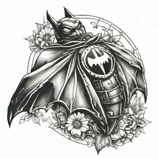 batman symbol with a ladybug resting tattoo design idea