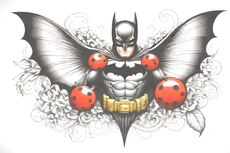 batman symbol with a ladybug perched atop tattoo design idea