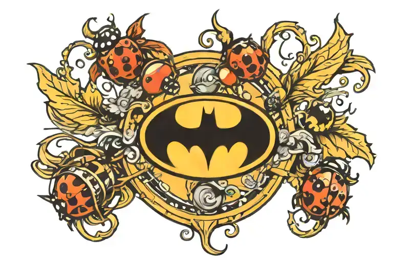 batman logo and a ladybug perched tattoo design idea