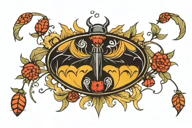 batman logo and a ladybug sitting on top view tattoo design idea