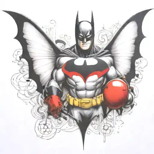 batman symbol with one  ladybug perched atop tattoo design idea