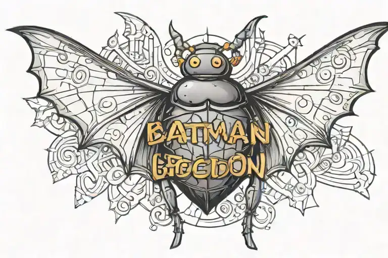 batman logo and a ladybug sitting on top view tattoo design idea