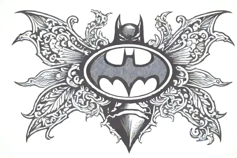 batman symbol with a ladybug perched atop tattoo design idea