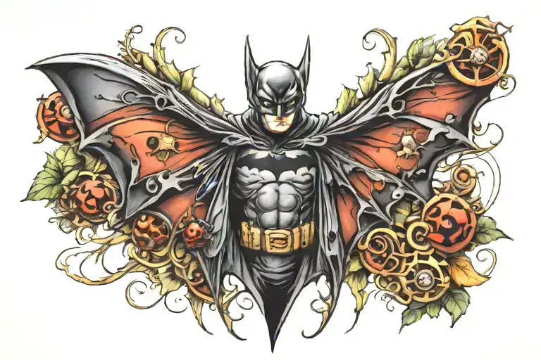 batman symbol with a ladybug perched atop tattoo design idea