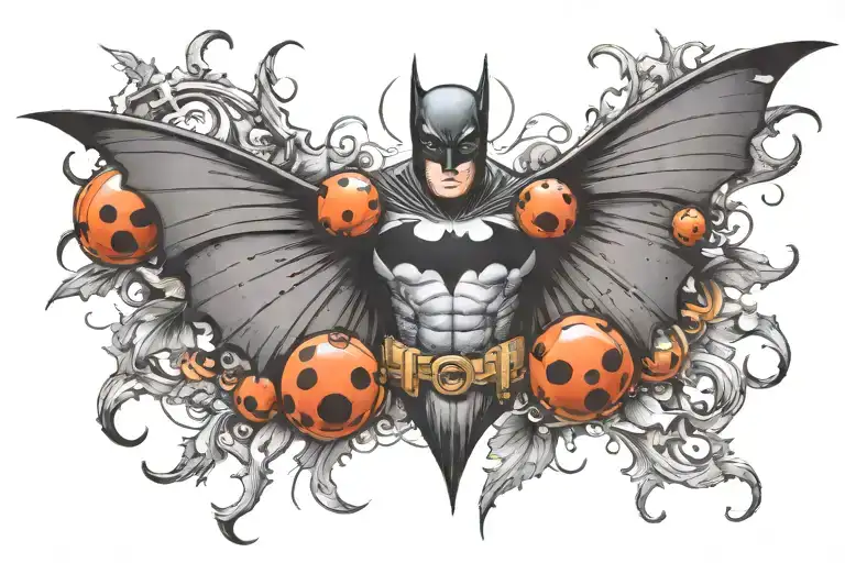 batman symbol with a ladybug perched atop tattoo design idea