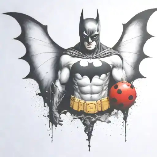 batman symbol with one  ladybug perched atop tattoo design idea
