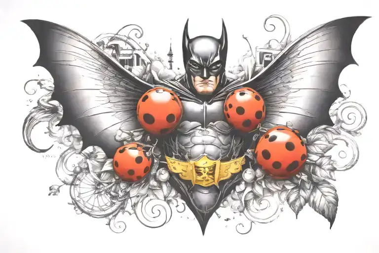 batman symbol with a ladybug perched atop tattoo design idea