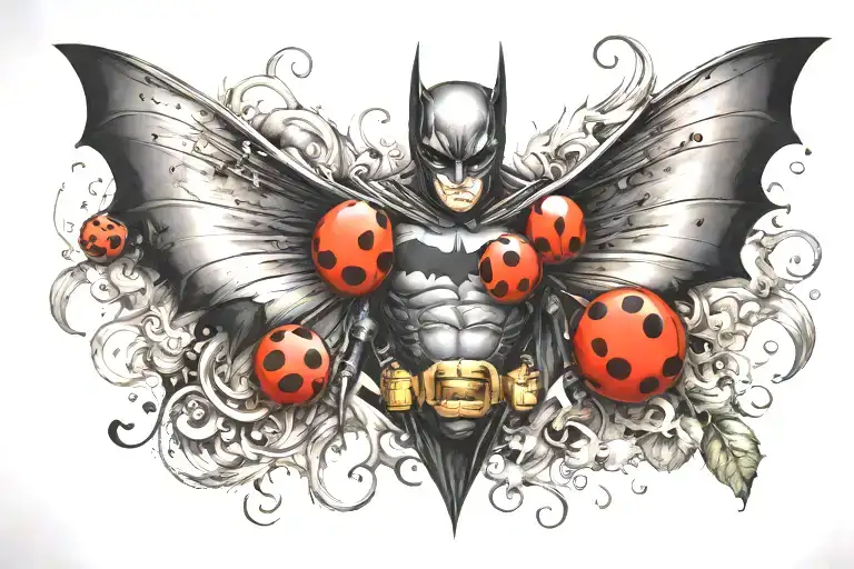 batman symbol with a ladybug perched atop tattoo design idea