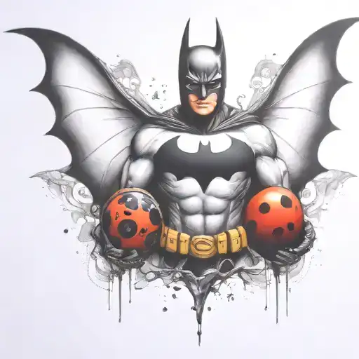 batman symbol with one  ladybug perched atop tattoo design idea