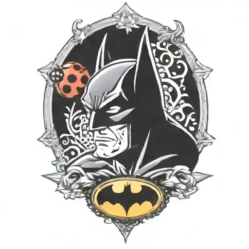 batman symbol intertwined with lady bug surrounded tattoo design idea