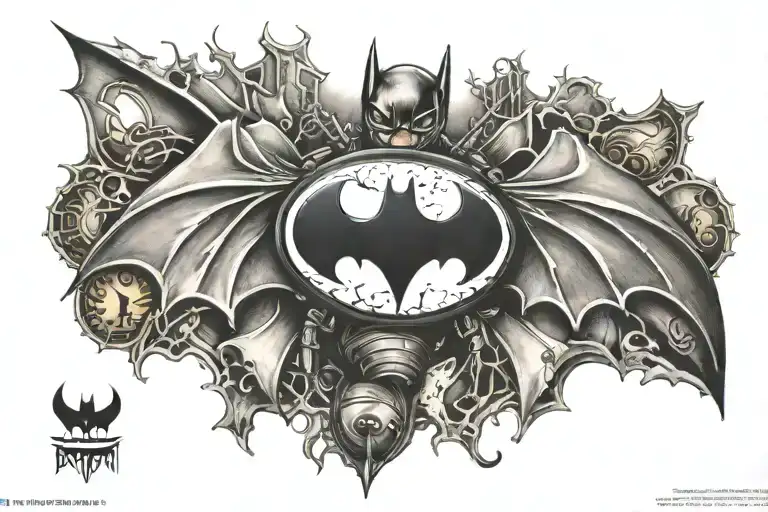 batman logo and a ladybug sitting on top tattoo design idea