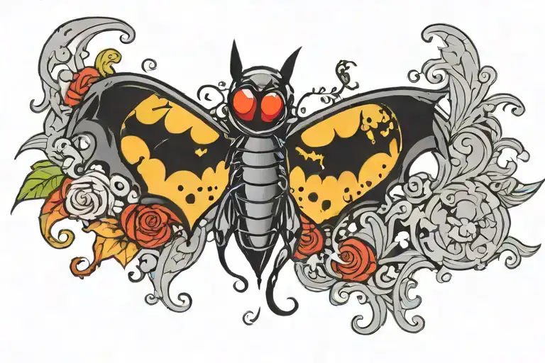 batman logo and a ladybug sitting on top tattoo design idea