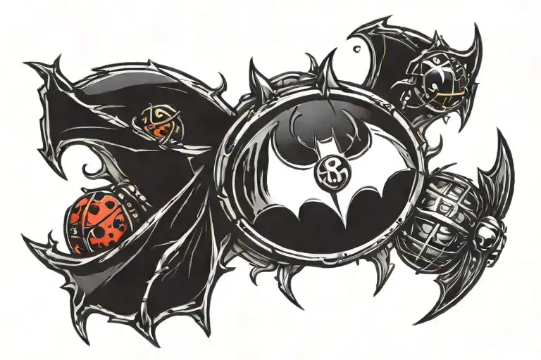 batman symbol with a ladybug resting tattoo design idea