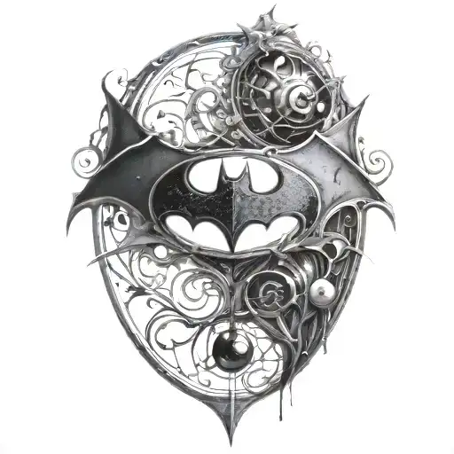 batman symbol intertwined with lady bug surrounded tattoo design idea