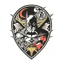 batman symbol intertwined with lady bug surrounded tattoo design idea