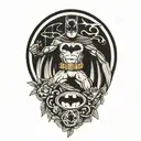batman symbol intertwined with lady bug surrounded tattoo design idea