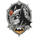batman symbol intertwined with lady bug surrounded tattoo design idea