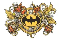 batman logo and a ladybug perched tattoo design idea