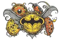 batman logo and a ladybug perched tattoo design idea