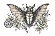 batman logo and a ladybug sitting on top view tattoo design idea