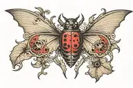 batman logo and a ladybug sitting on top view tattoo design idea