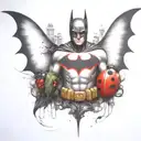 batman symbol with one  ladybug perched atop tattoo design idea