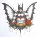 batman symbol with one  ladybug perched atop tattoo design idea