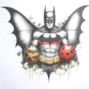 batman symbol with one  ladybug perched atop tattoo design idea