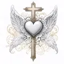 cross with heart in the middle and angel wings  tattoo design idea
