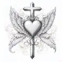 cross with heart in the middle and angel wings  tattoo design idea