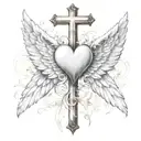 cross with heart in the middle and angel wings  tattoo design idea