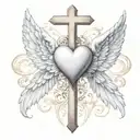 cross with heart in the middle and angel wings  tattoo design idea