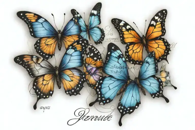 3 3D butterflies with serenity prayer written tattoo design idea