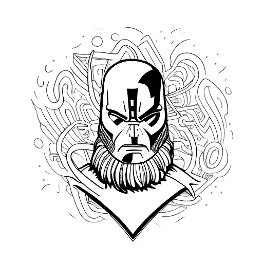 A minimalist tattoo of a coffee bean morphing into a Marvel hero symbol, combining the client's favorite things of coffee and Marvel heroes. tattoo design idea