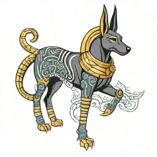 Egyptian god Anubis surrounded tattoo design idea
