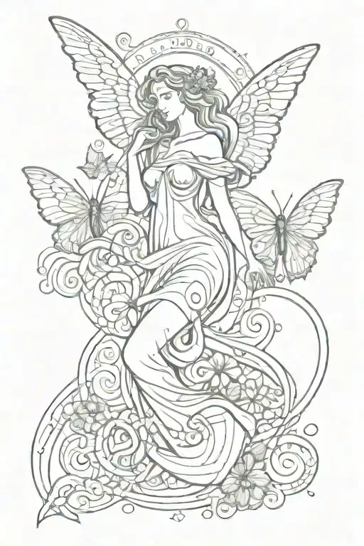 A virgo zodiac sign with an angel number of 222 and a butterfly semi-colon  tattoo design idea