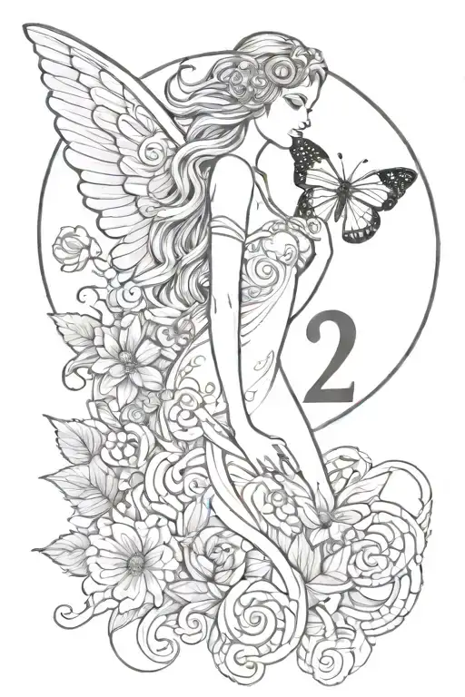 A virgo zodiac sign with an angel number of 222 and a butterfly semi-colon  tattoo design idea