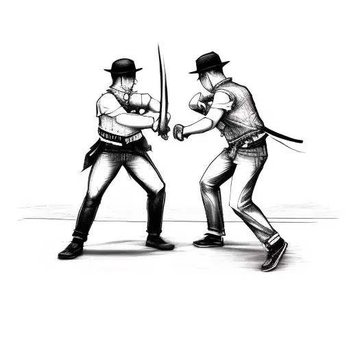 two men street fighting  tattoo design idea