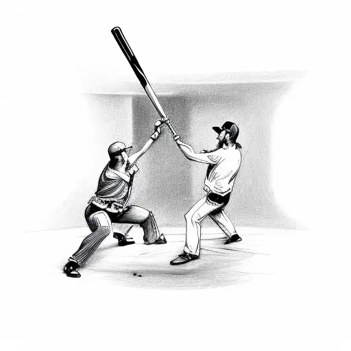 two men are fighting with baseball bat tattoo design idea