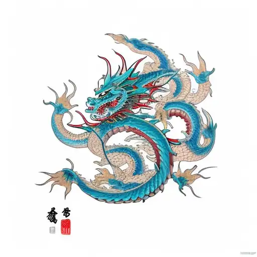 Full left arm rising Dragon with Sakura's tree tattoo design idea