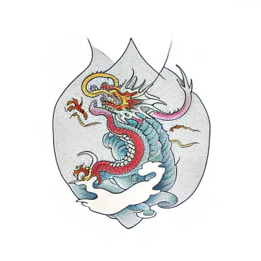 Full left arm rising Dragon with Sakura's tree tattoo design idea