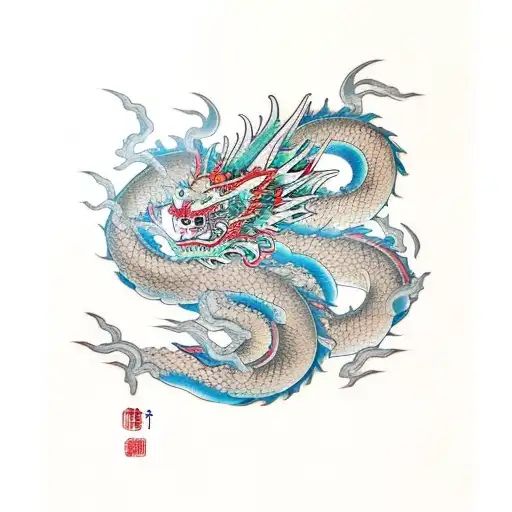 Full left arm rising Dragon with Sakura's tree tattoo design idea