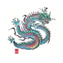 Full left arm rising Dragon with Sakura's tree tattoo design idea