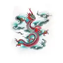 Full left arm rising Dragon with Sakura's tree tattoo design idea